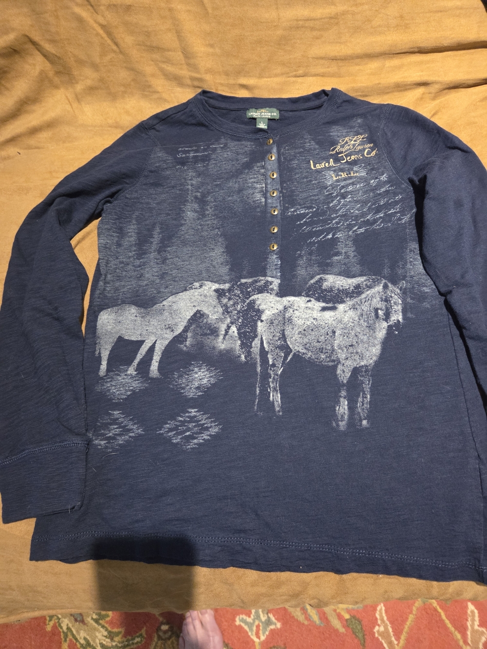 Lauren Ralph Lauren Navy Long-Sleeve Tee with Horse Graphic